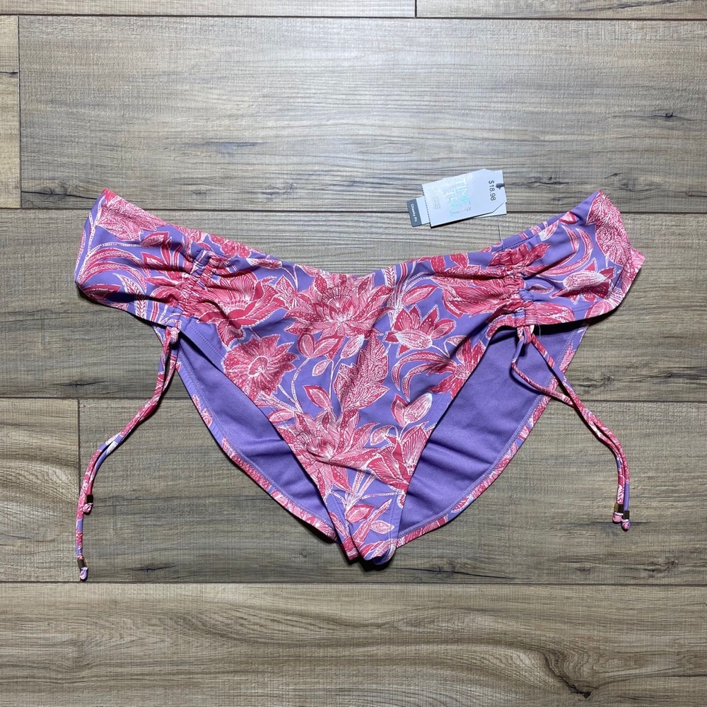 Time And Tru Womens Floral Ruched Low-Rise‎ Plus Bikini Bottom Size 2X (20W-22W)